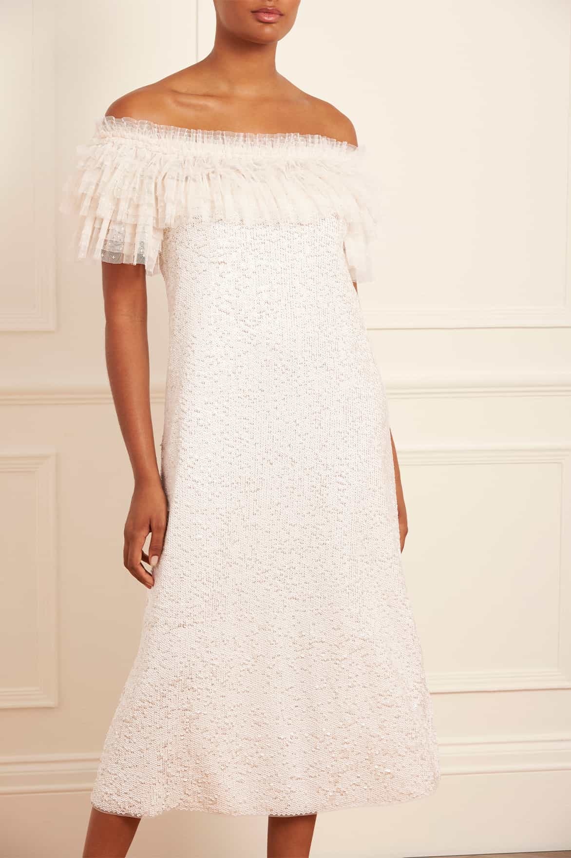 Needle & Thread Off-shoulder Ruffle Dress In White