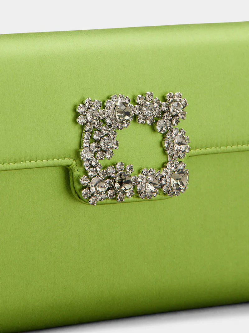 Roger Vivier Efflorescence Clutch In Satin In Green
