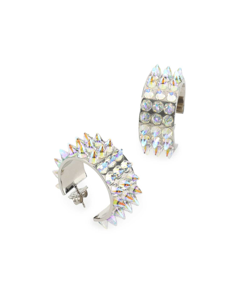 Amina Muaddi Silver Embellished Studded Earrings In White