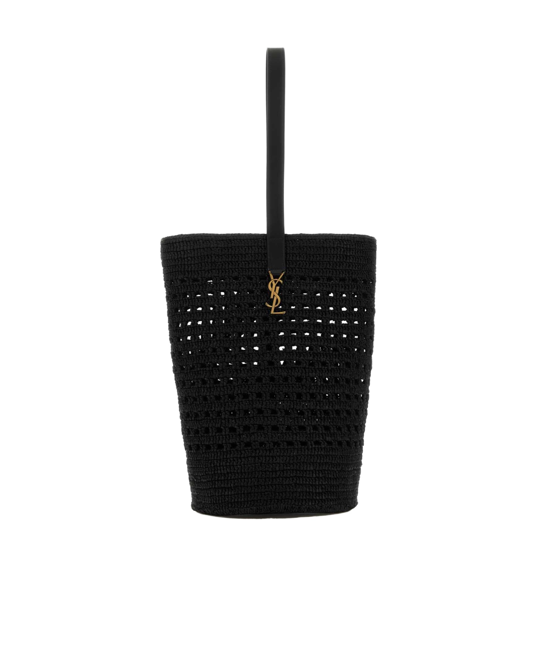 Saint Laurent Woven Raffia Bucket Bag In Black