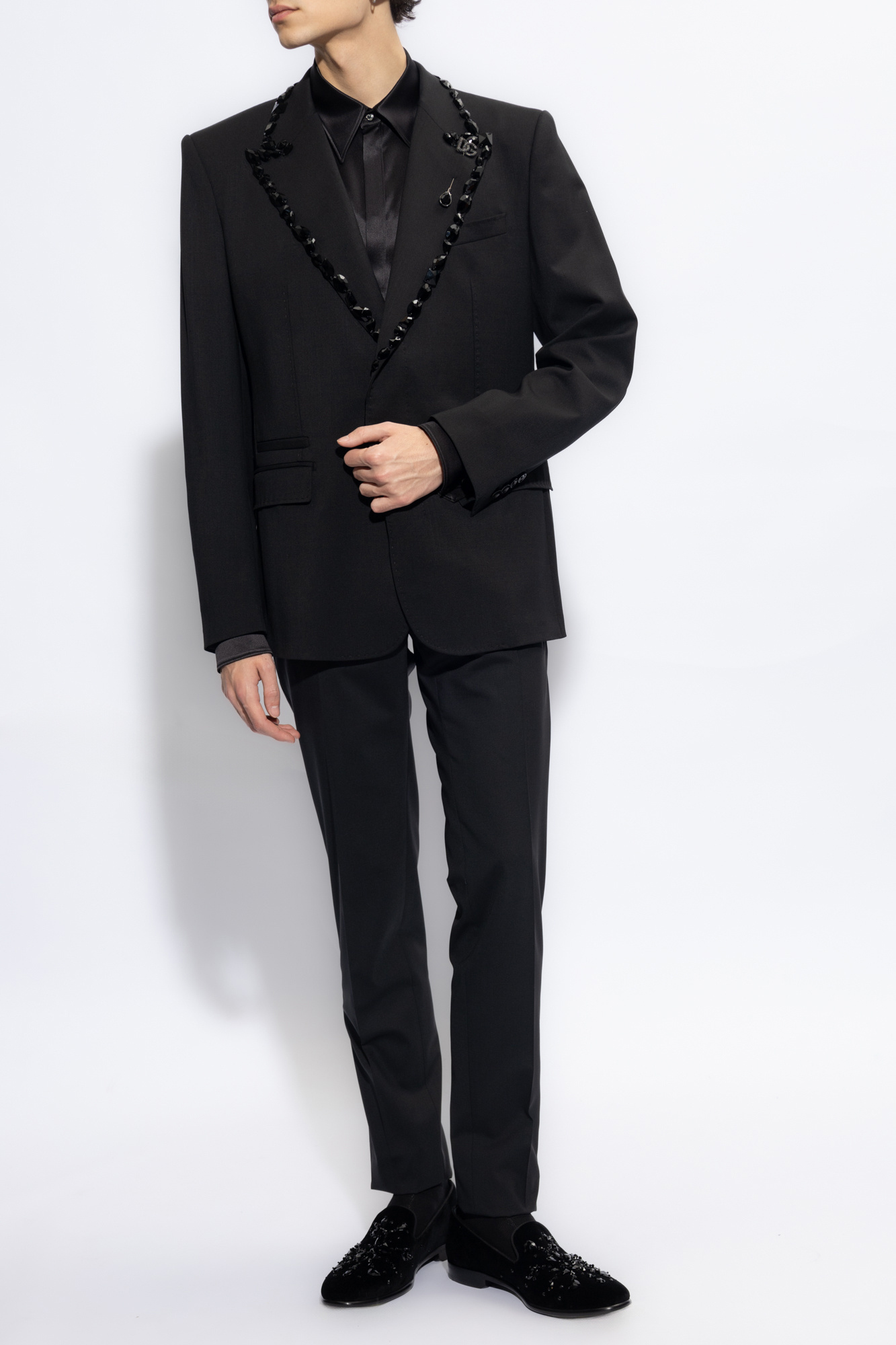Dolce & Gabbana Long Sleeve Printed Silk Shirt In Black