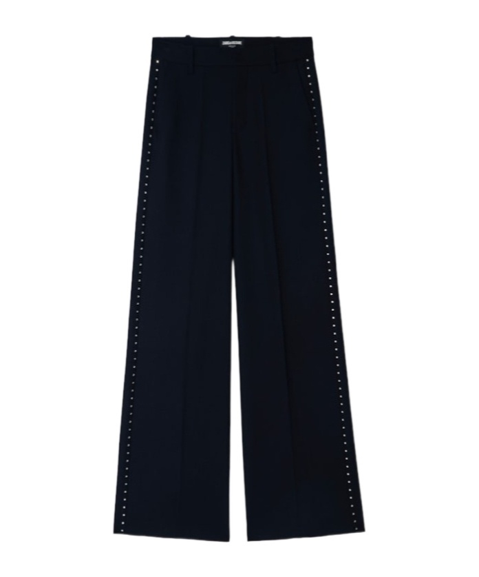 Zadig & Voltaire Womens Encre Panol Rhinestone-embellished Wide-leg High-rise Stretch-woven Trousers In Blue