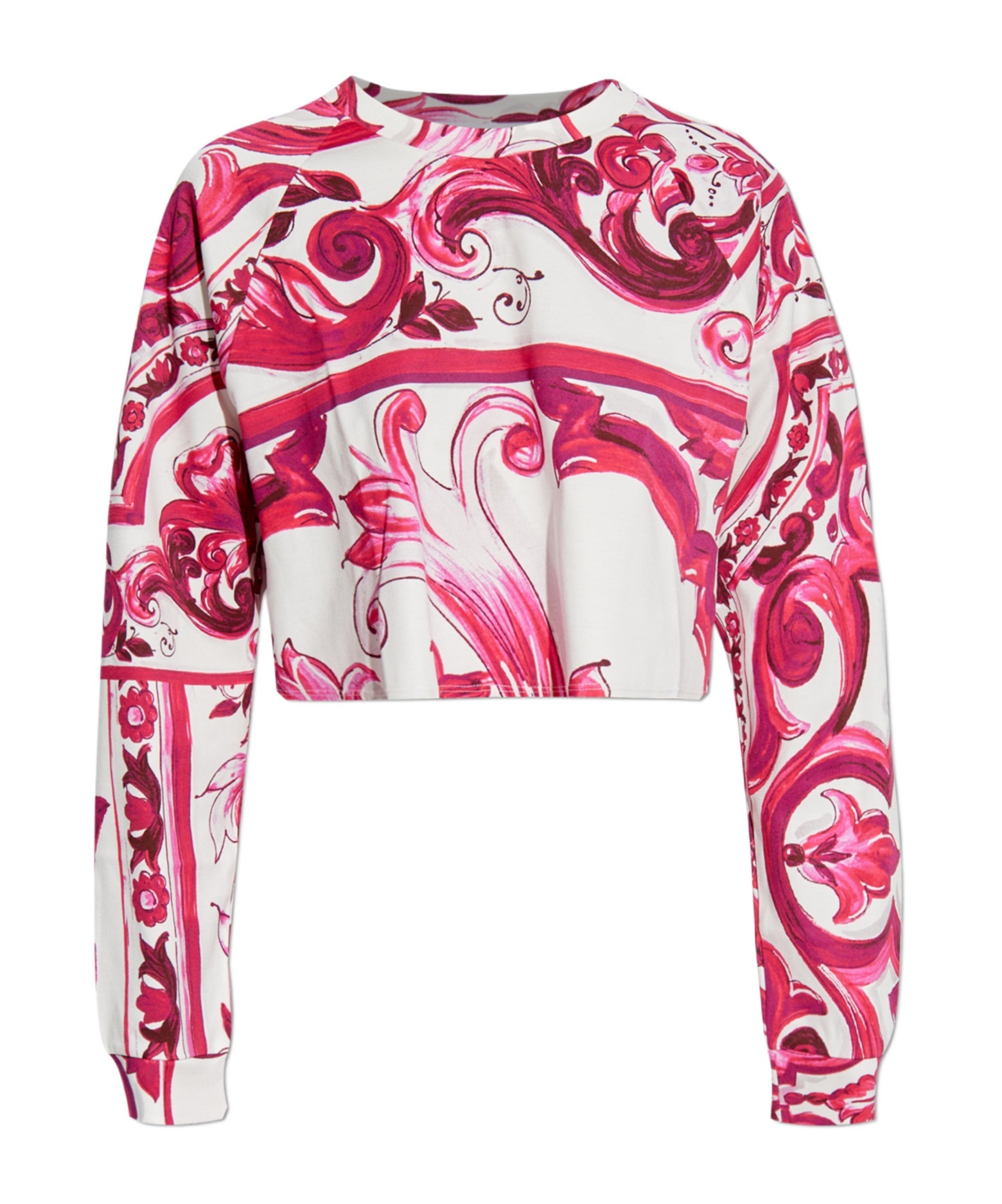 Dolce & Gabbana Majolica Cropped Cotton Jersey Sweatshirt In Pink