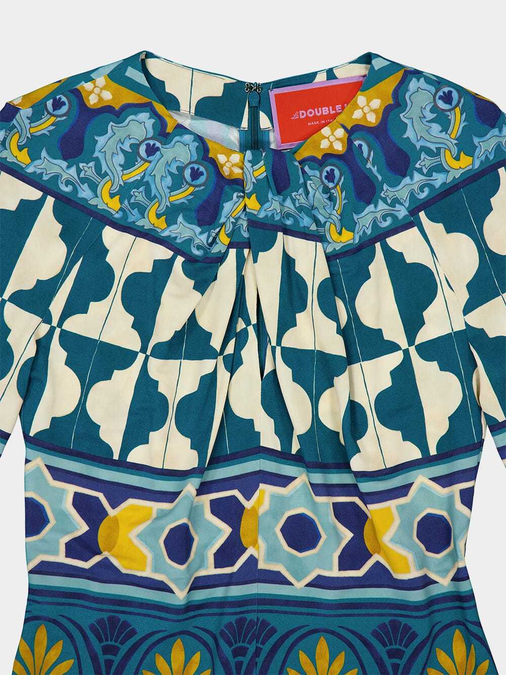 La Doublej Geometric Print Flared Sleeved Minidress In Blue
