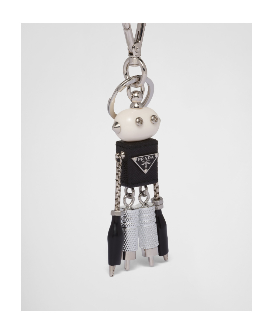 Prada Saffiano Leather Robot Trick Keychain In Gray
