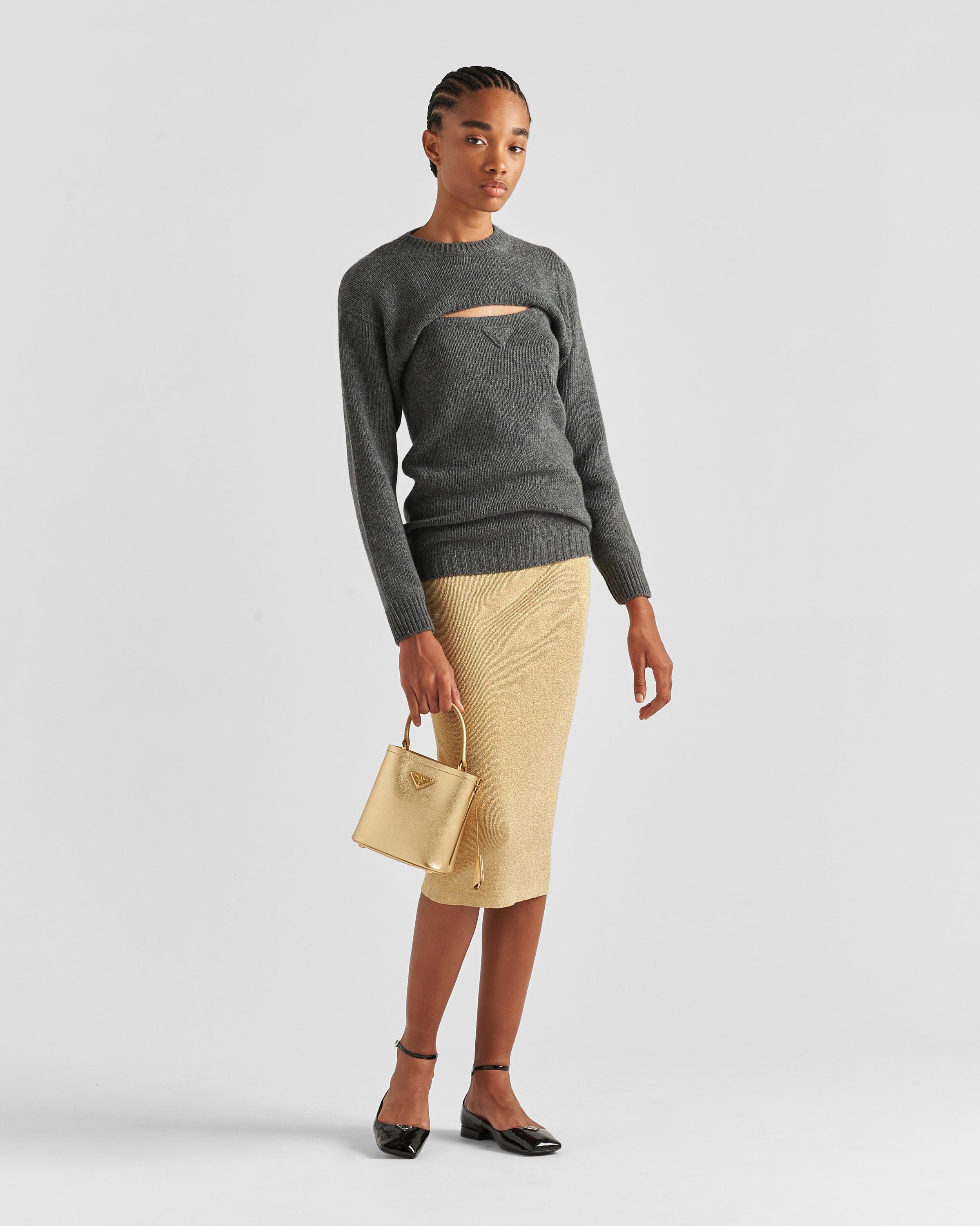 Prada Medium-length Skirt In Logo Details In Golden