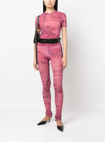 Blumarine Graphic-print Semi-sheer T-shirt In Pink