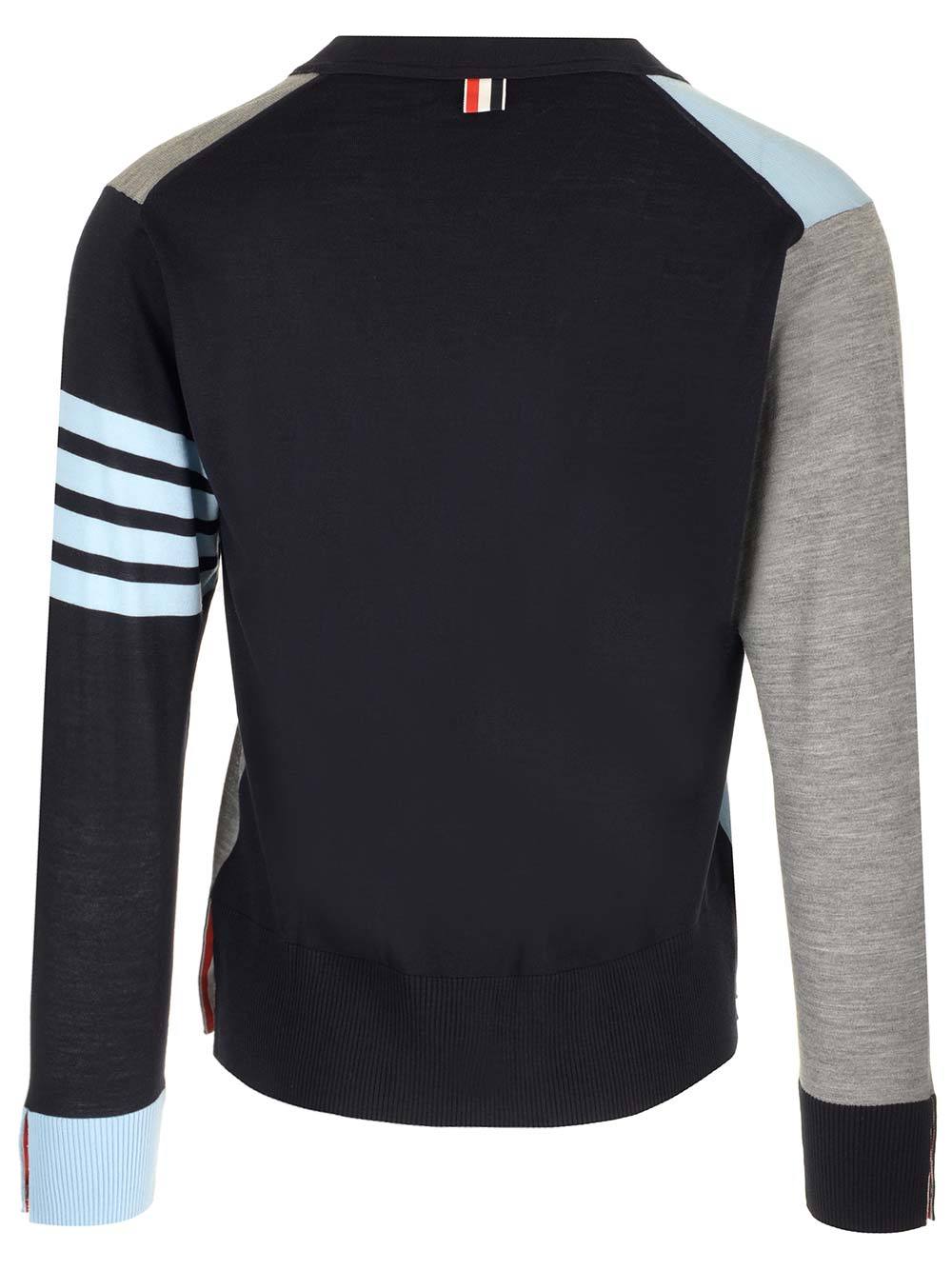 Shop Thom Browne 4-bar Stripe V-neck Cardigan In Gray