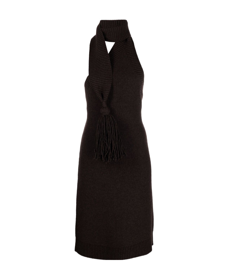 Bottega Veneta Wool Mini Dress W/ Scarf In Black
