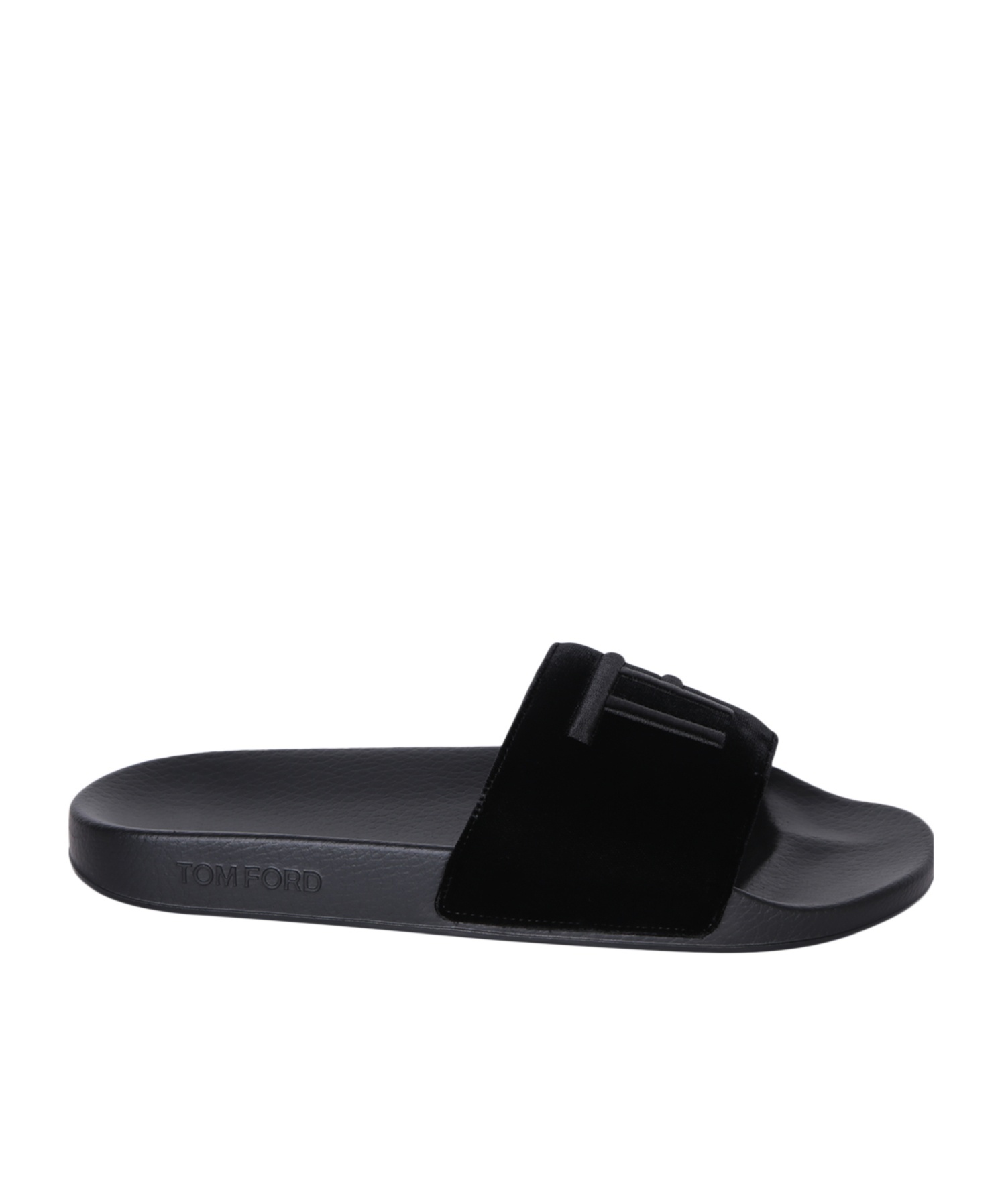 Tom Ford Logo Embroidered Open-toe Velvet Slides In Black