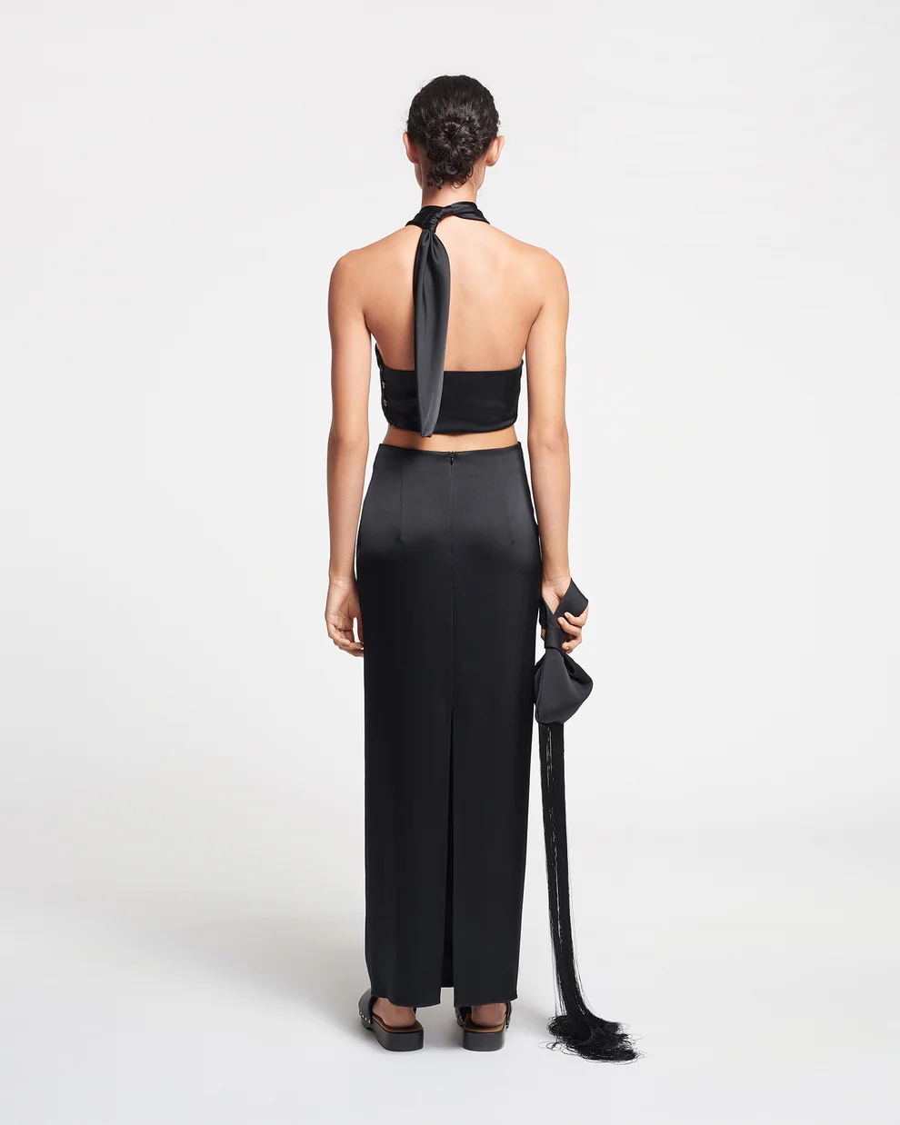 Nanushka Satin Knotted Midi Skirt In Black