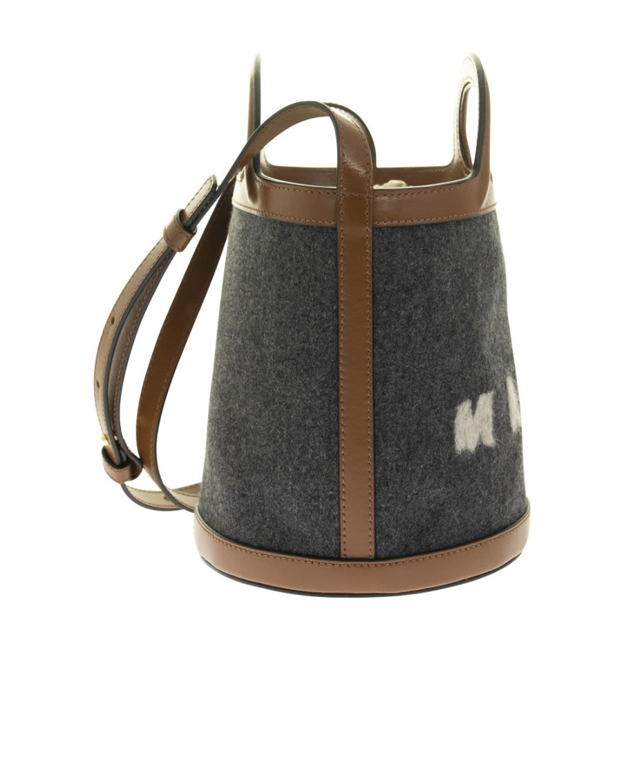 Shop Marni Tropicalia Mini Bucket Bag In Felt And Leather In Black