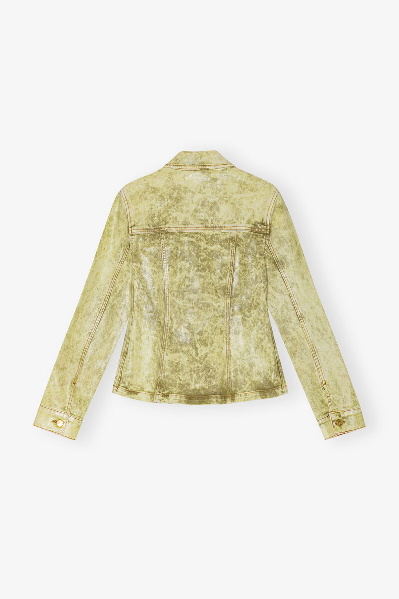 Ganni Yellow Foil Overdyed Denim Fitted Blazer In Green