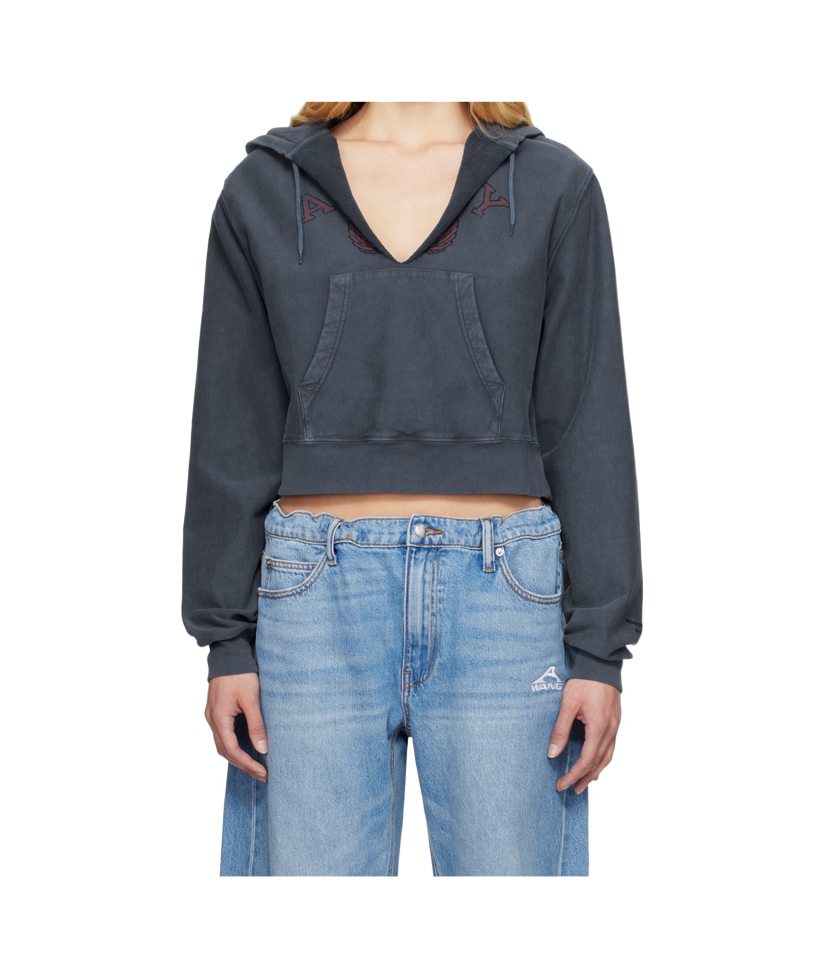 Alexander Wang T Navy Distressed Cotton Hoodie In Navy Blue