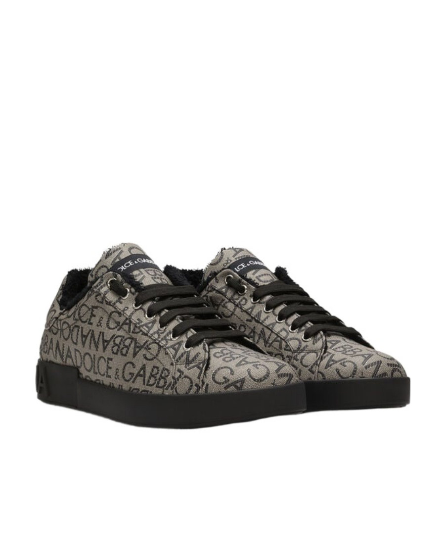 Dolce & Gabbana Jacquard Portofino Low-top Sneakers In Black