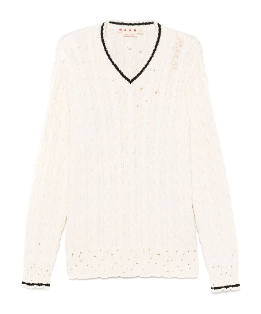 Shop Marni Cable-knit Sweater In White