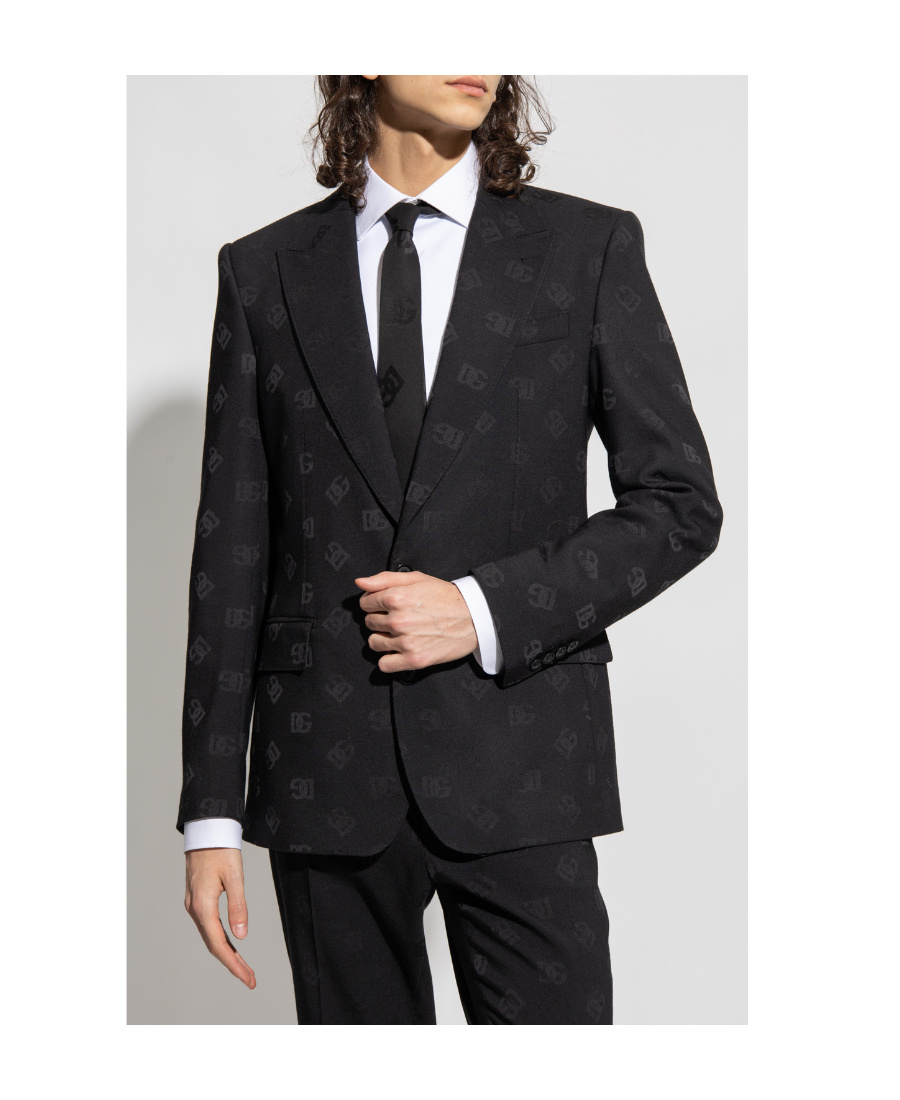 Dolce & Gabbana Logo-jacquard Single-breasted Blazer In Black