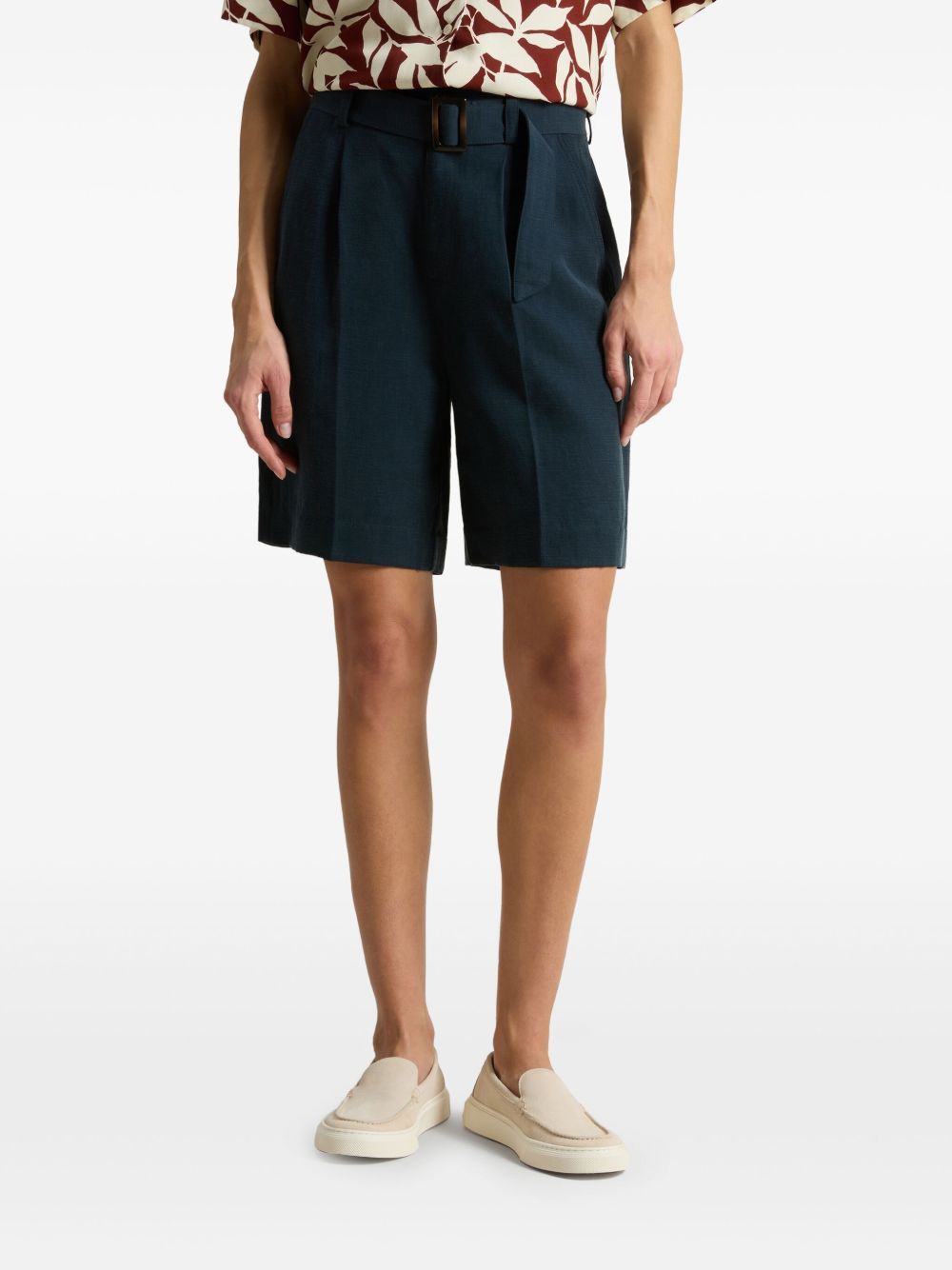 Woolrich Blended Linen Shorts In Linen With Waist Belt In Blue