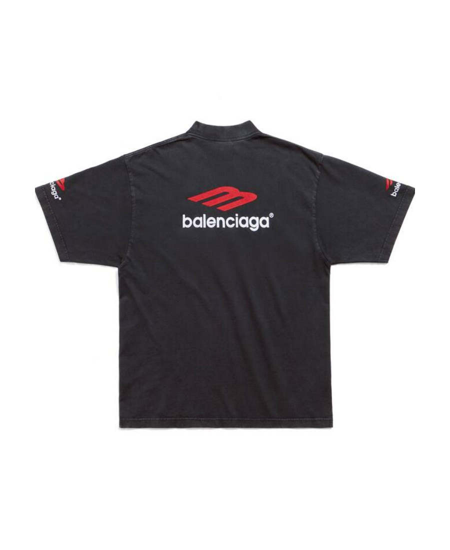 BALENCIAGA T-SHIRT 3B SPORTS ICON MEDIUM FIT IN NERO DÉLAVÉ