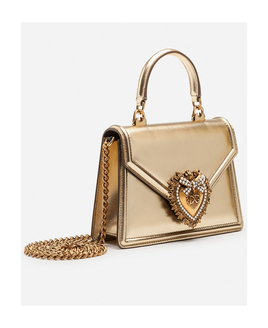 Dolce & Gabbana Small Devotion Metallic Top Handle Bag In Nude