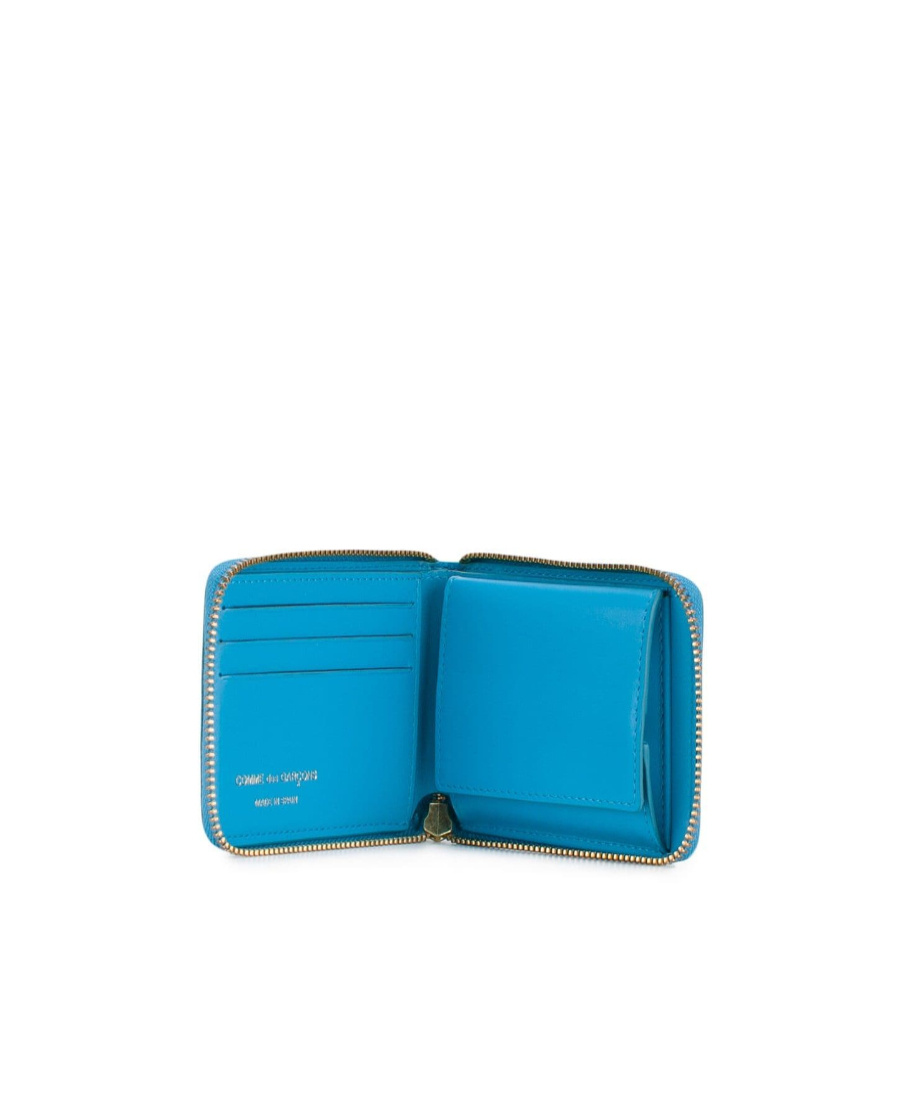 Comme Des Garçons Leather Zip Wallet In Blue