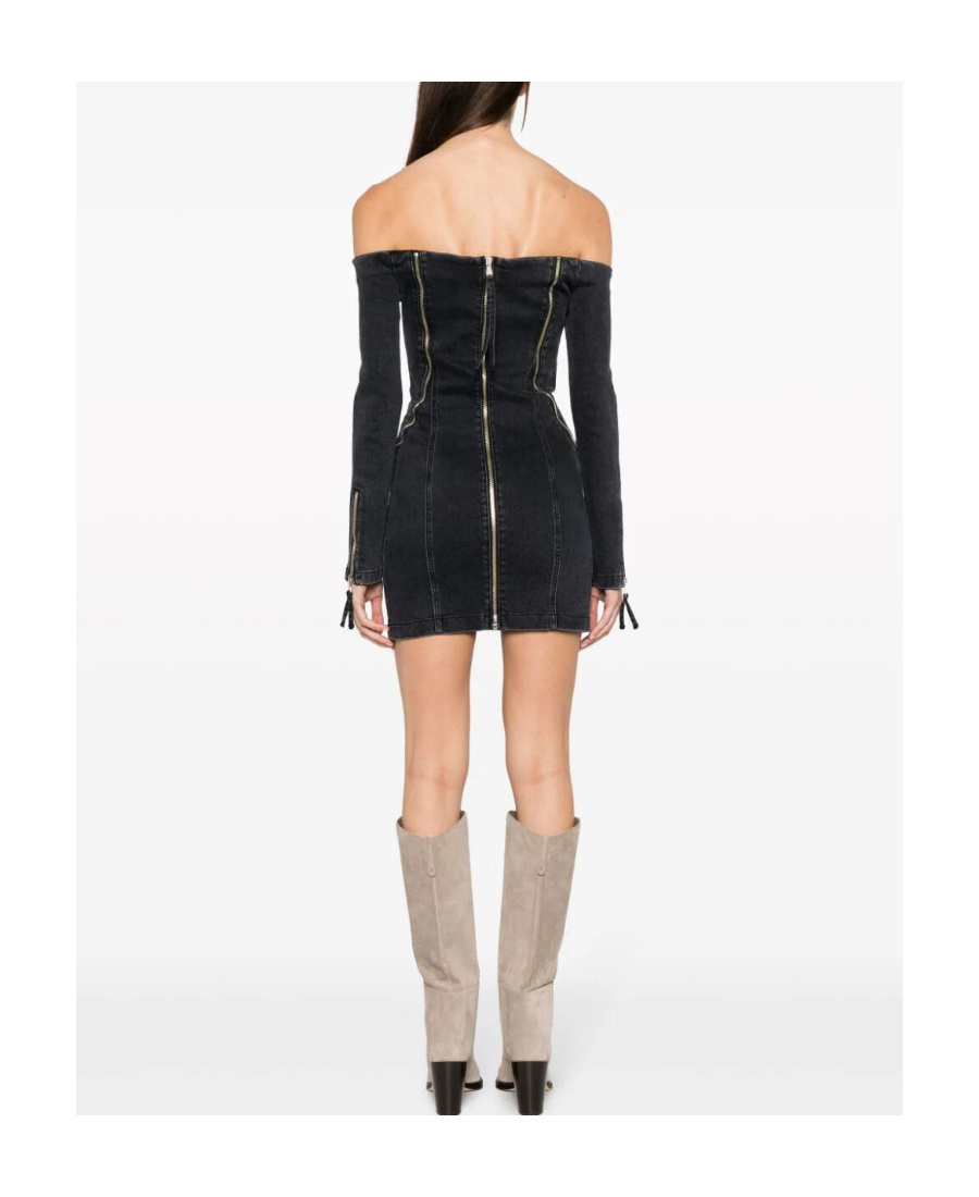 Blumarine Off-shoulder Zip-up Denim Dress In Black