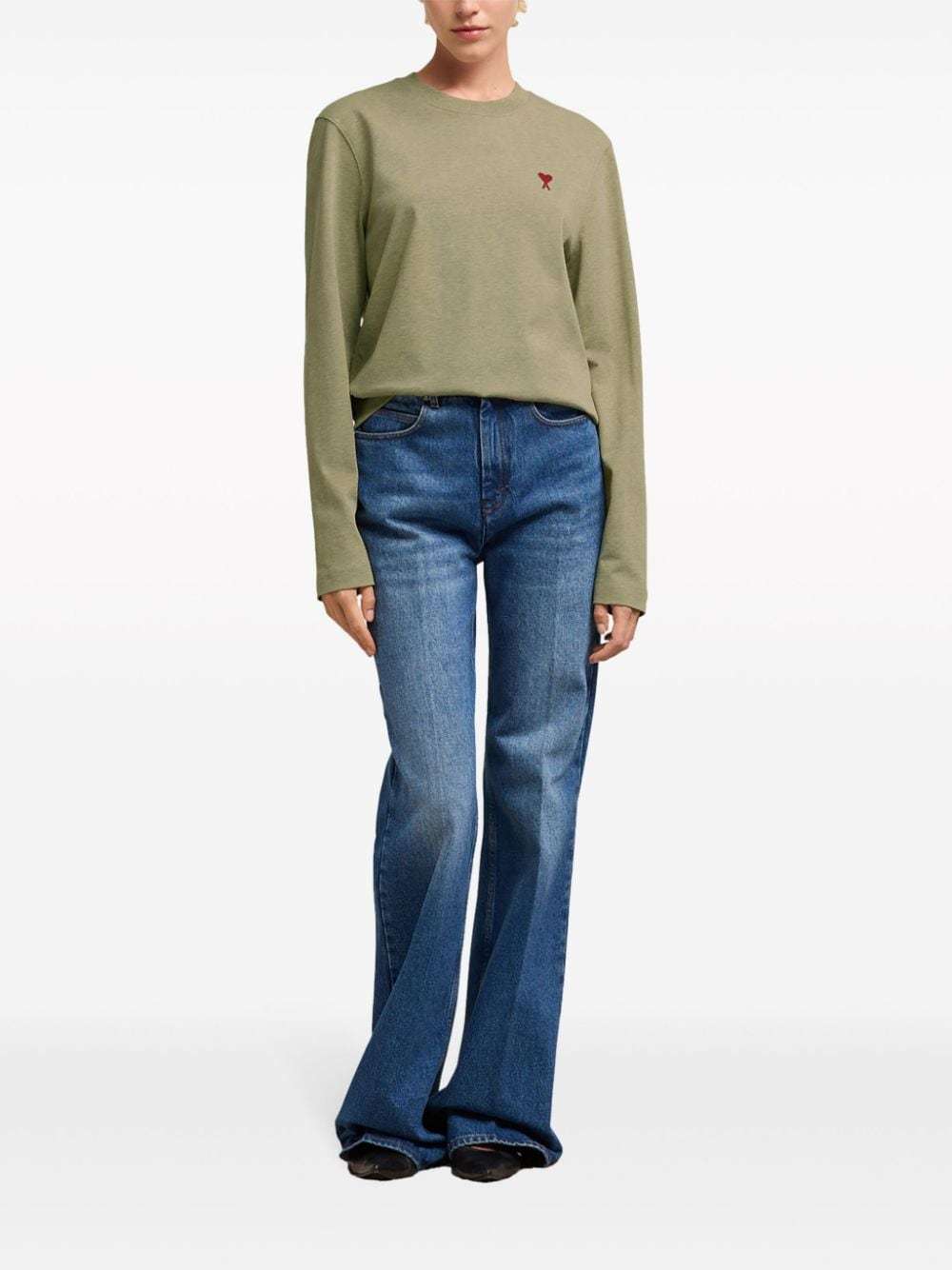 Ami Alexandre Mattiussi T-shirt With Round Neck And Long Sleeves In Nude