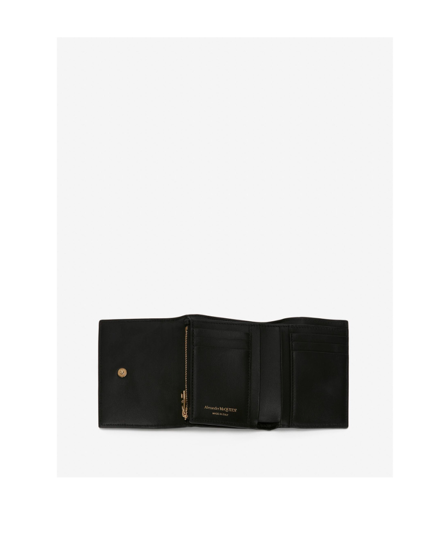 Alexander Mcqueen Skull-charm Tri-fold Wallet In Black