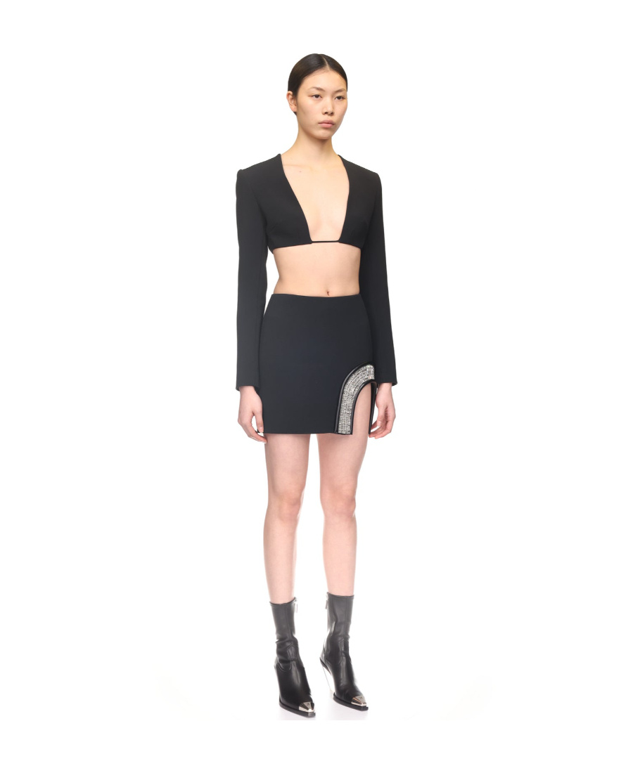 Shop David Koma Plunging-neck Crop Top In Black