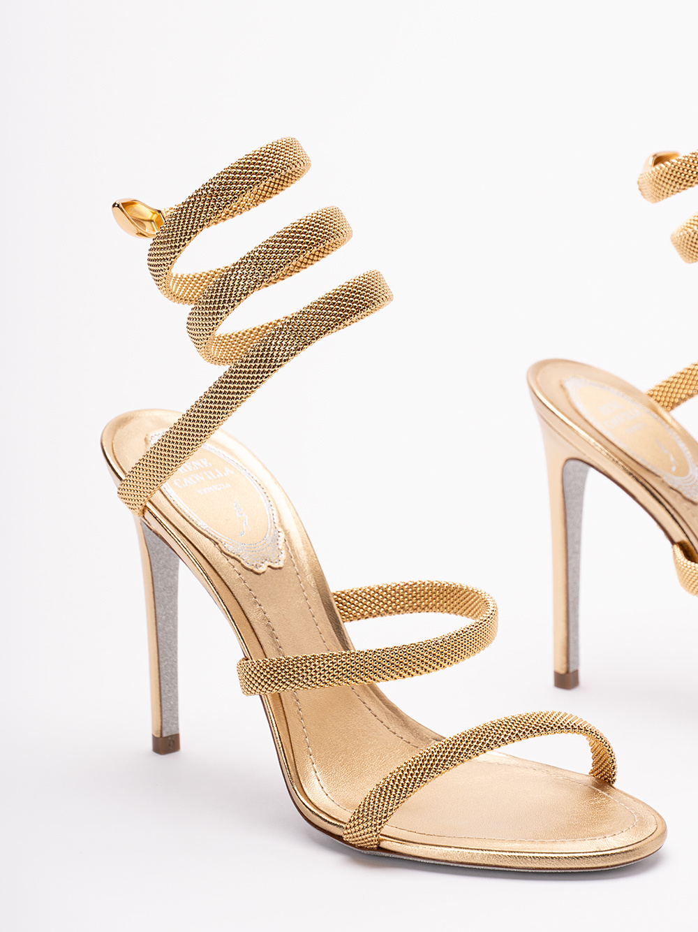 René Caovilla Round-headed High-heeled Sandals In Nude