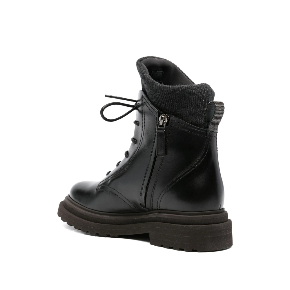 Brunello Cucinelli Lace-up Ribbed-knit Boots In Animal Print