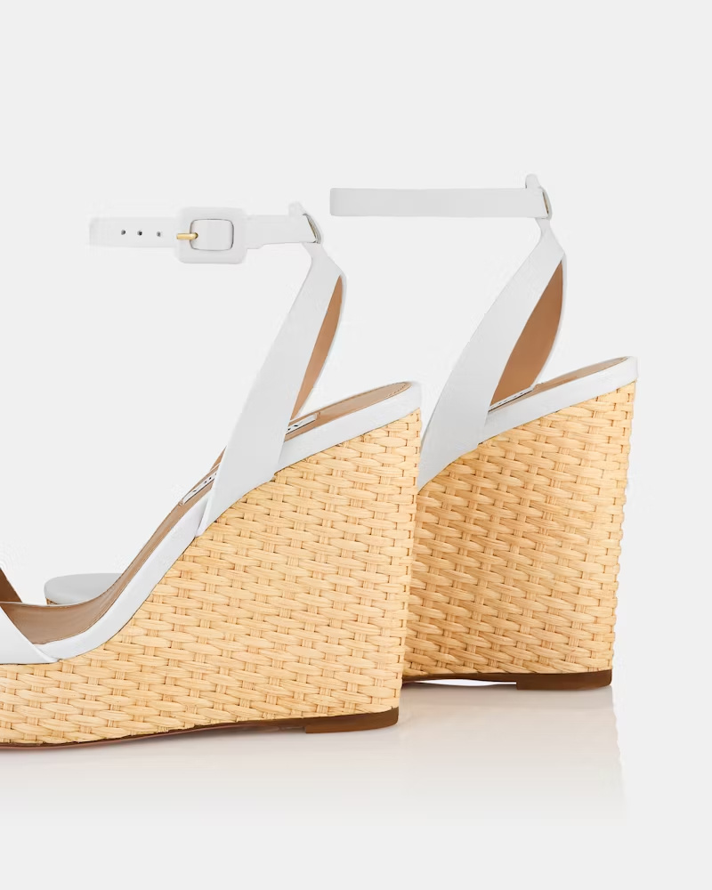 Aquazzura 110mm Sunseeker Leather Wedge Espadrilles In White