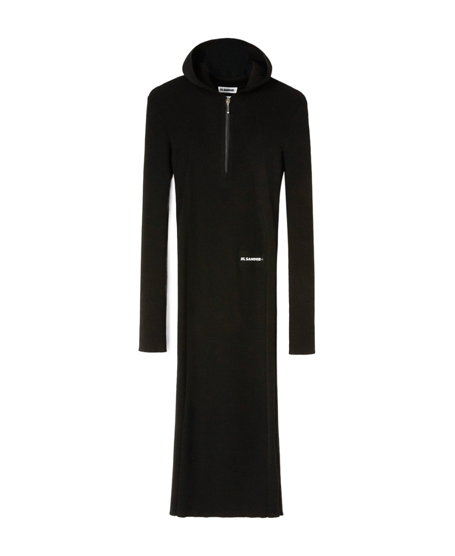 Jil Sander Hooded Rib Dress In Black
