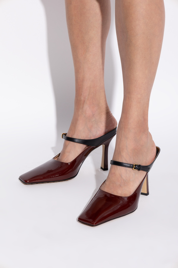 Bottega Veneta Square-toed High-heeled Sandals In Burgundy