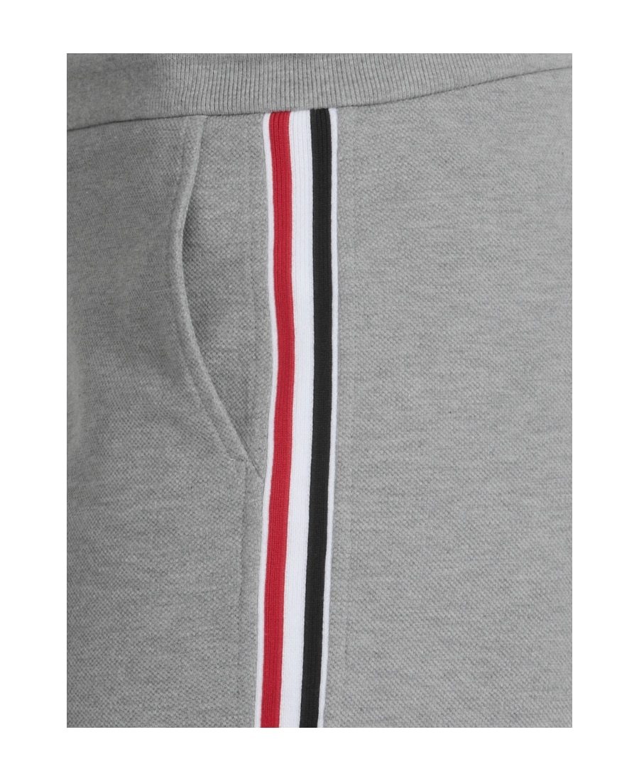 Shop Thom Browne Rwb Stripe Piqué Shorts In Gray