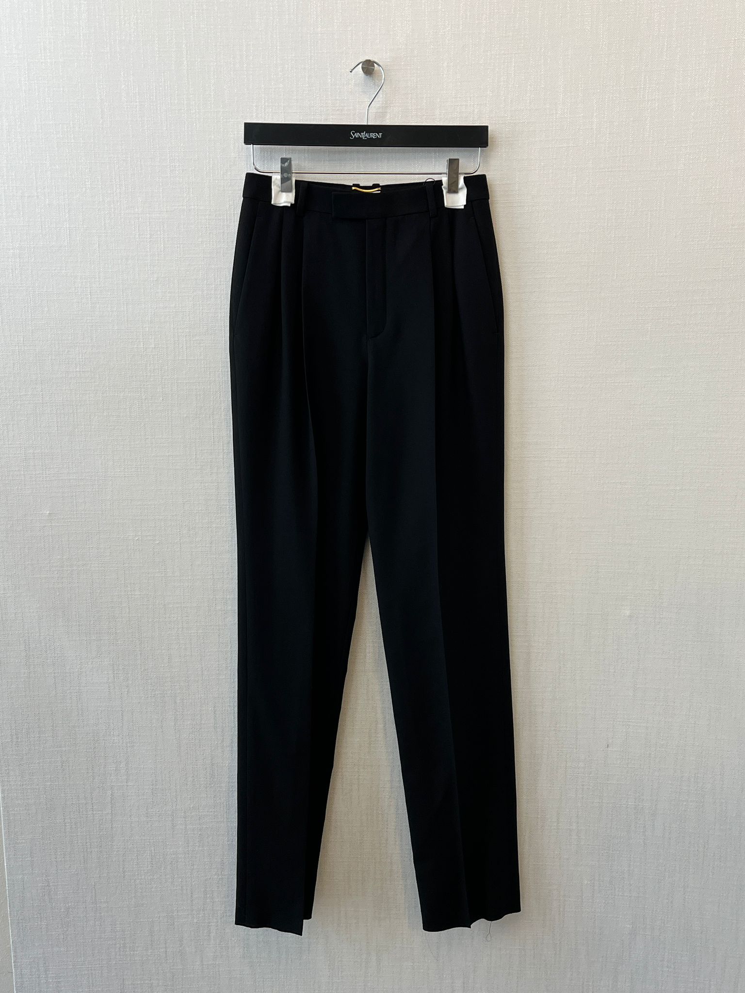 Saint Laurent Pleated Grain De Poudre Wool Straight-leg Pants In Black