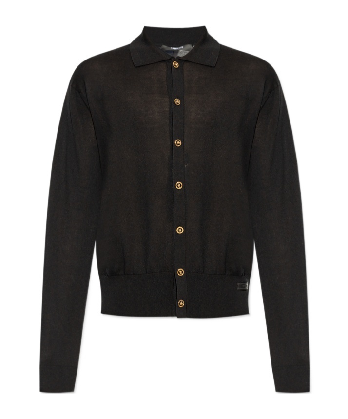 Versace Long-sleeved Cardigan In Black