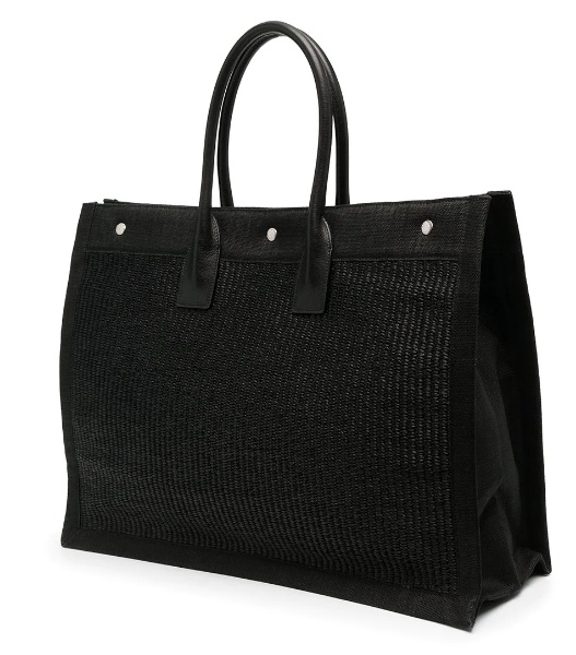 Saint Laurent Women's Rive Gauche Small Tote Bag In Raffia And Leather In Black