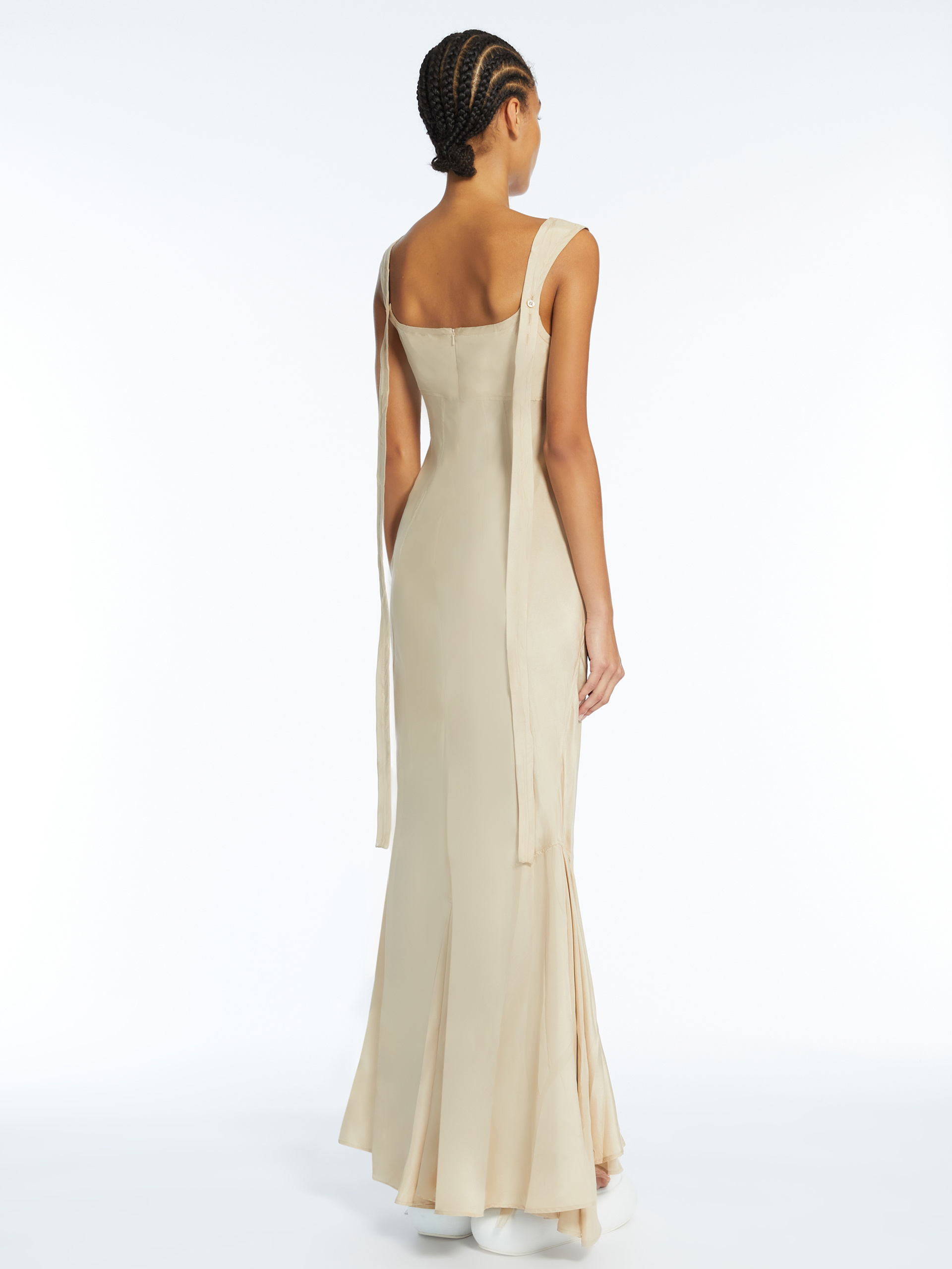 Sportmax Silk Cora Midi Dress With Lace-up Detail In Nude