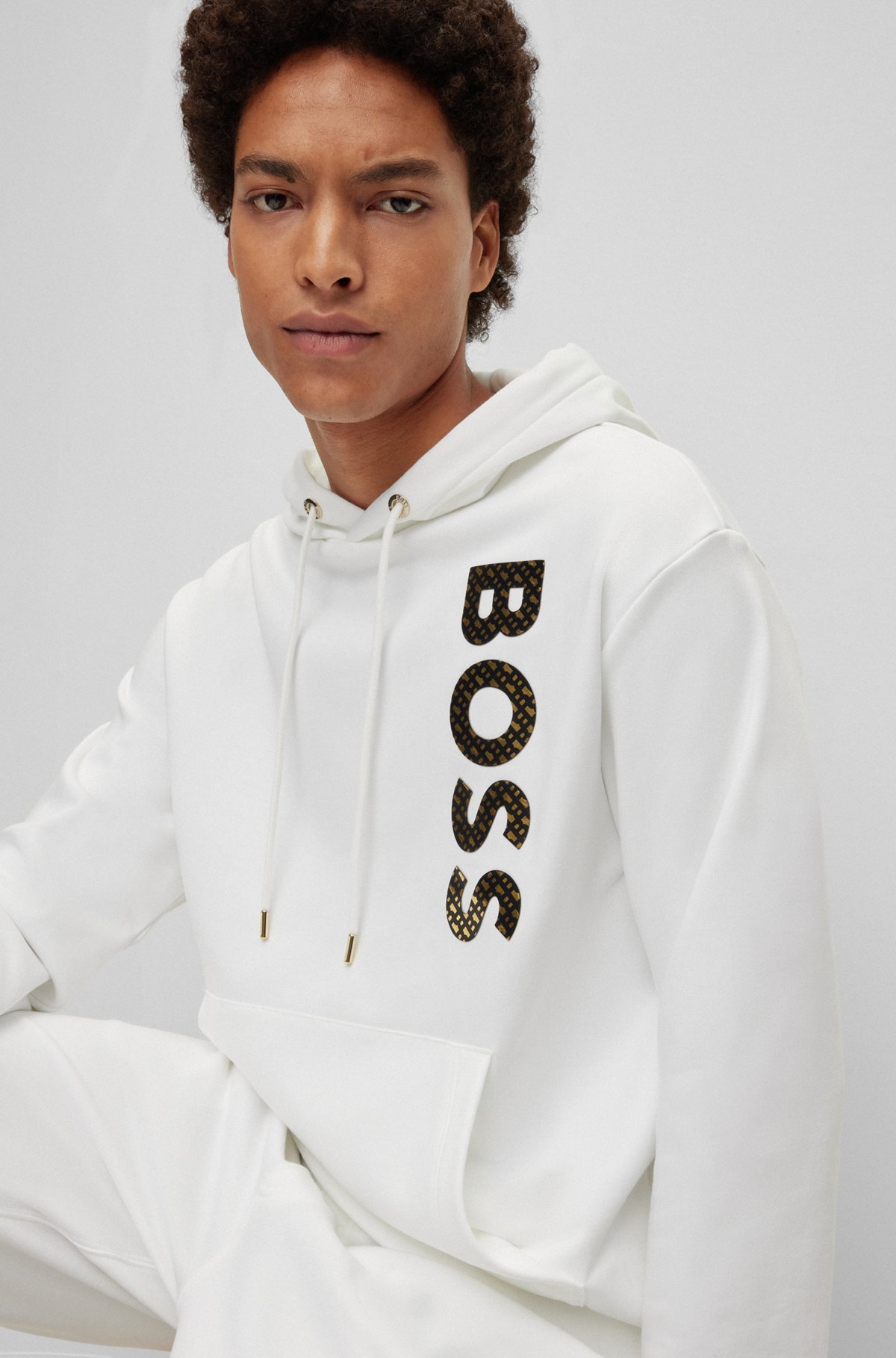 Hugo Boss Logo-print Cotton Hoodie In White