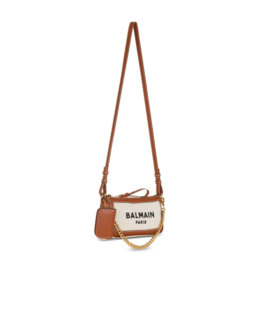 BALMAIN B-ARMY CANVAS CLUTCH BAG WITH LEATHER INSERTS 