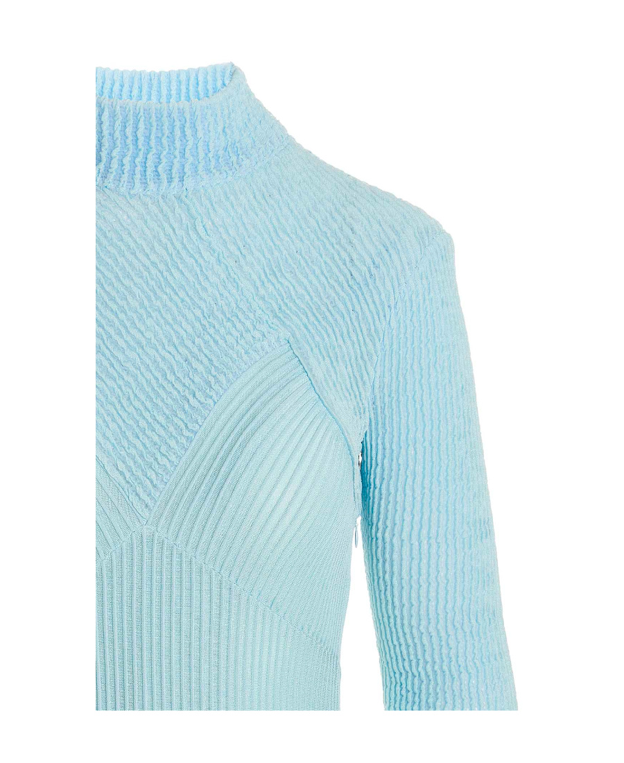 Givenchy Ribbed Ruffle Hem Turtleneck Minidress In Blue