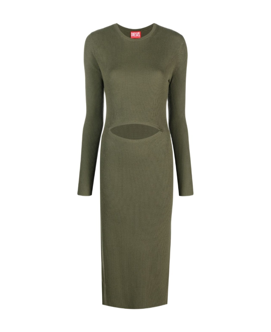 Shop Diesel Cut-out Knitted Jumper Dress In Green