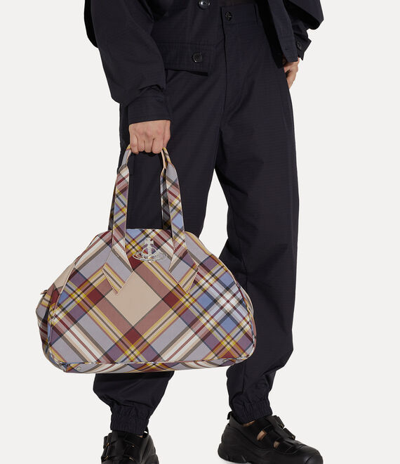 Vivienne Westwood Large Yasmine Handbag Nubuck Tartan Mc-haze In Gray