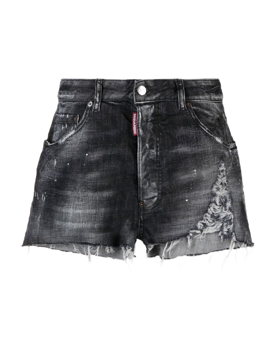 Dsquared2 Raw Cut Baggy Denim Shorts In Black