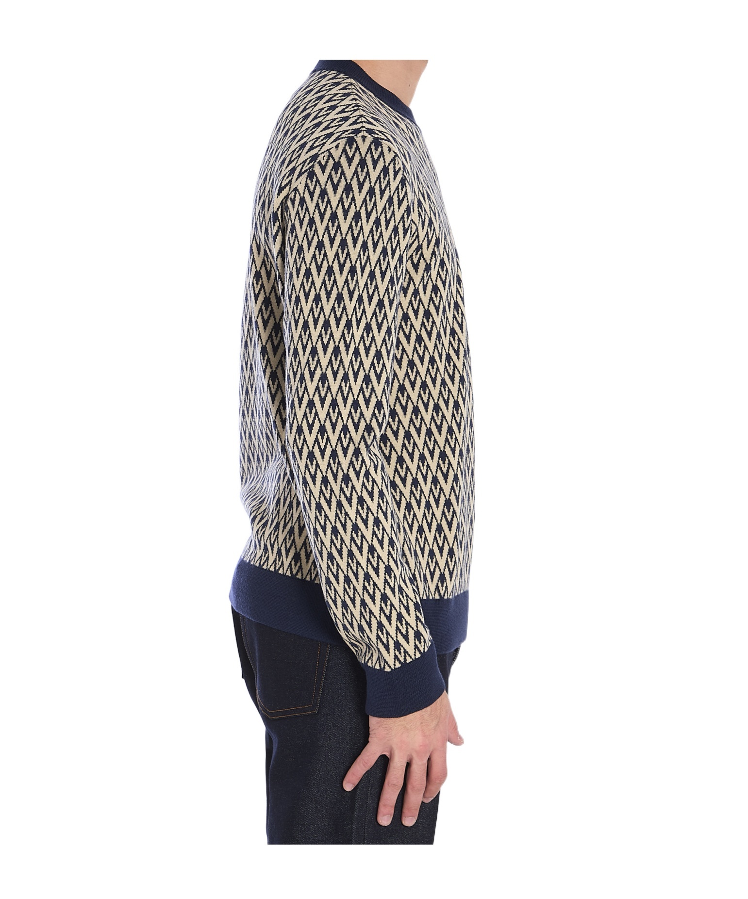 Valentino Crewneck Wool Jumper With Toute La V Jacquard Pattern In Black