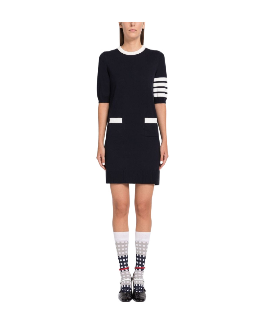 Thom Browne Hector-embroidery Knitted Minidress In Black
