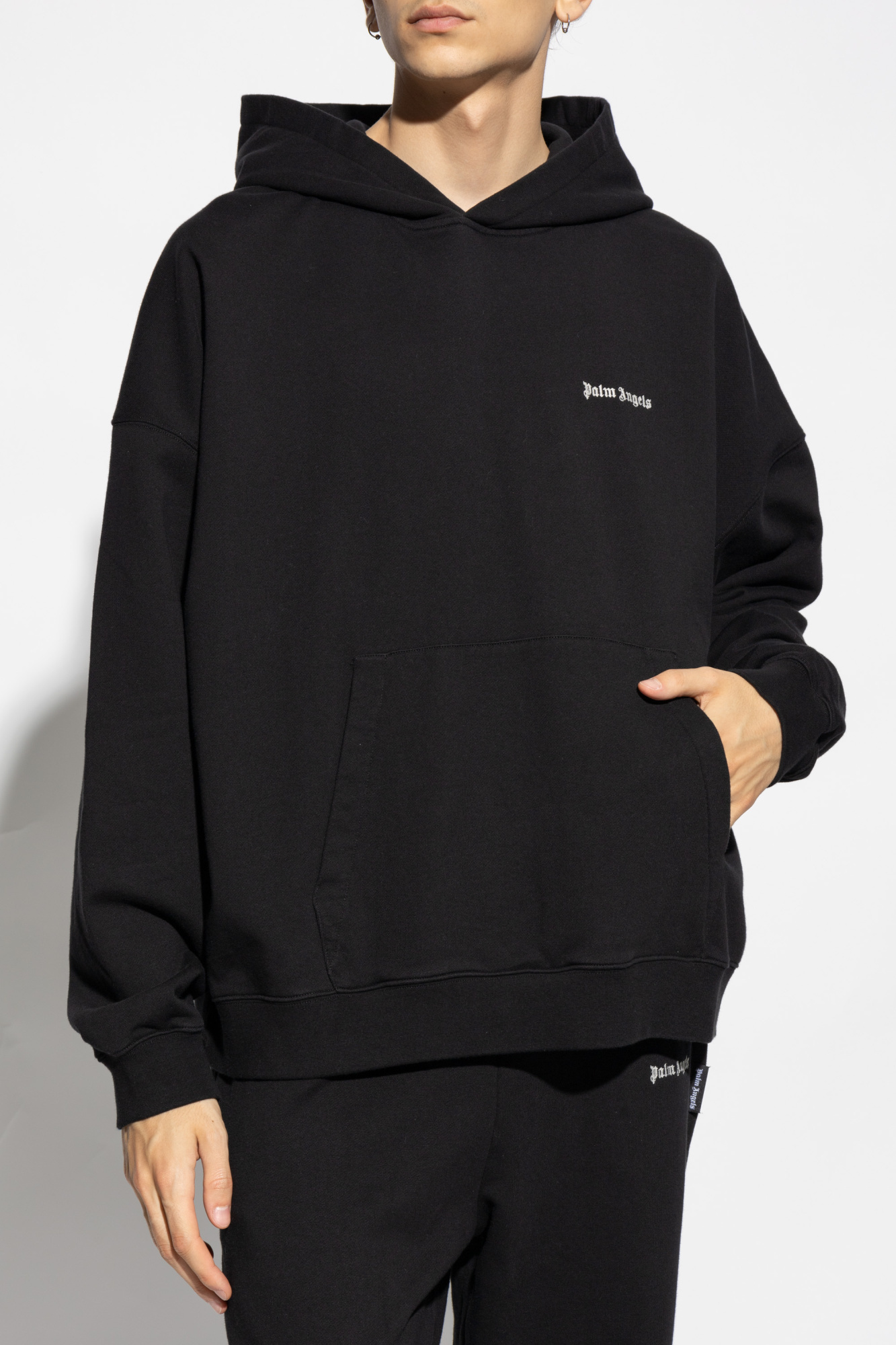 Palm Angels Brand-embroidery Kangaroo-pocket Relaxed-fit Cotton-jersey Hoody In Black