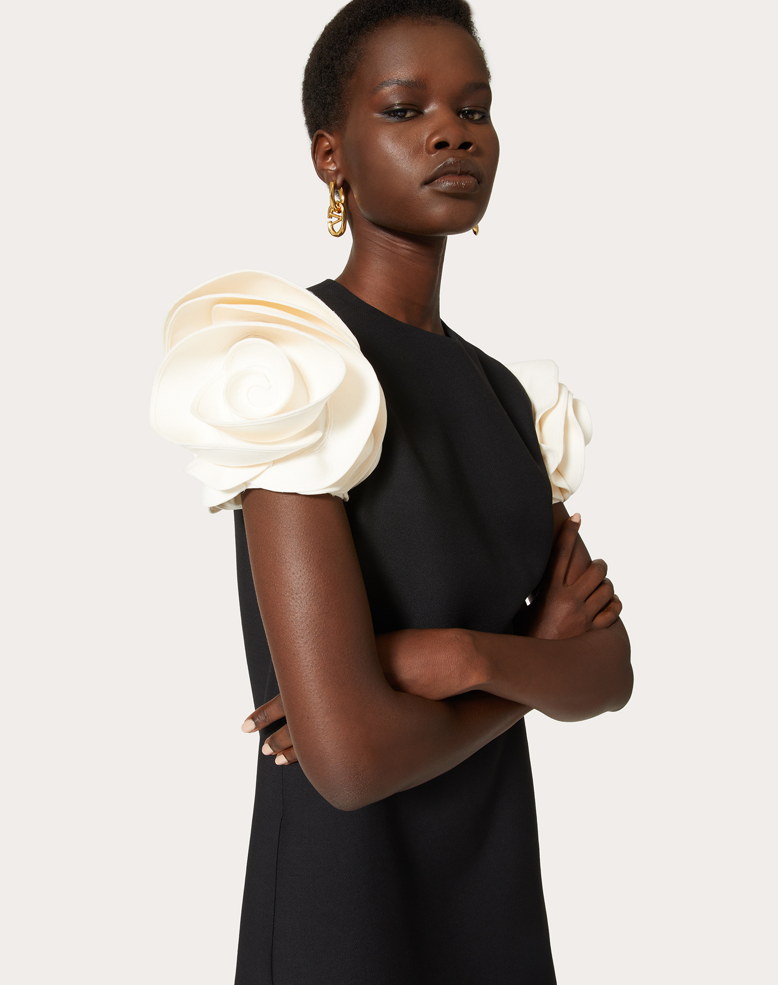 Valentino Dress With Round Neckline And Ruffled Sleeves In Black