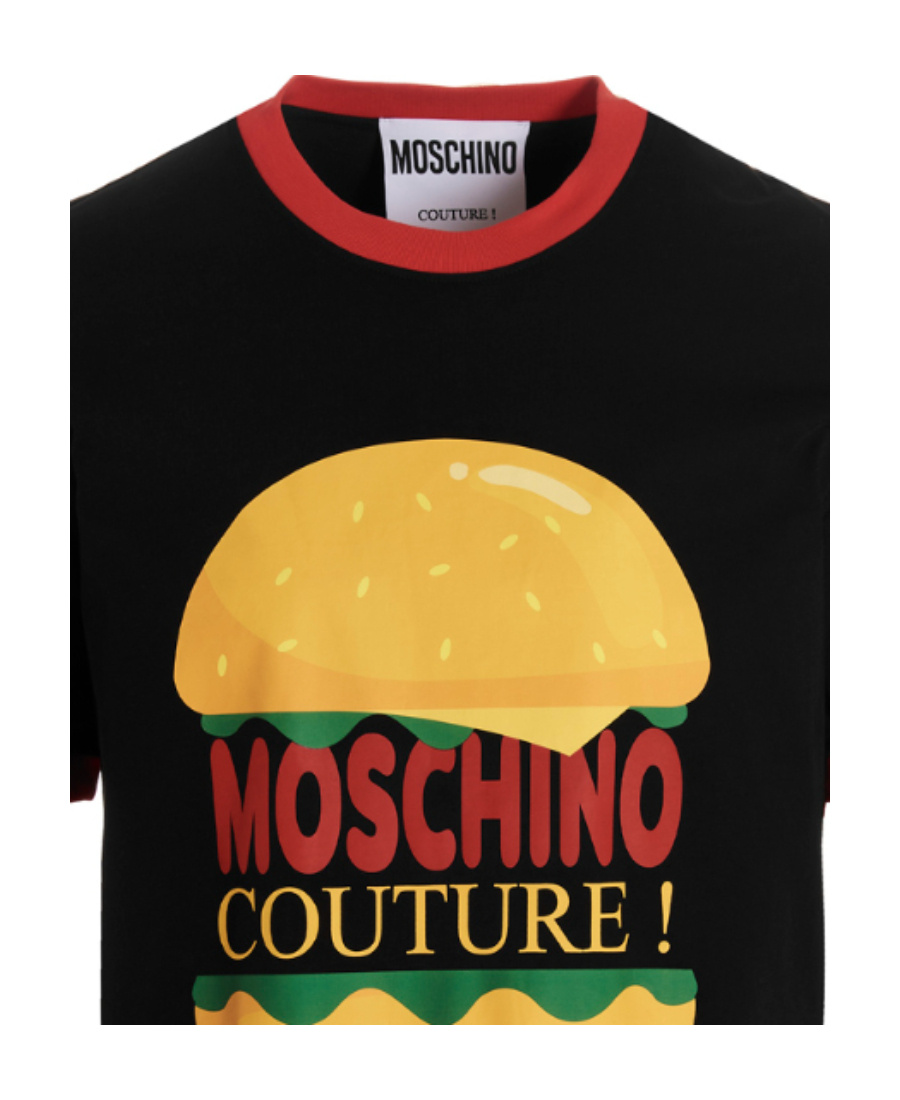 Moschino Couture Burger Print Crew Neck T-shirt In Black Cotton In Black